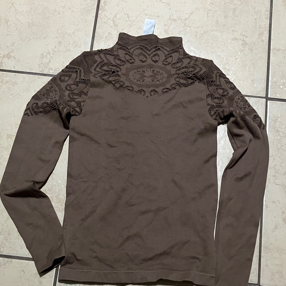 Brown Lace Detail Long Sleeve Top